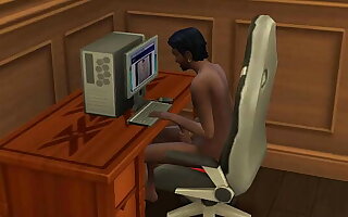 Indian Stepson masturbating in front of computer